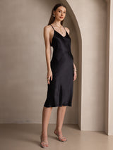 [Black] SilkSilky-UK Spaghetti Strap V Neck Dress 005