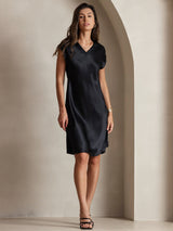 [Black] SilkSilky-UK Cap Sleeve V Neck Dress 005