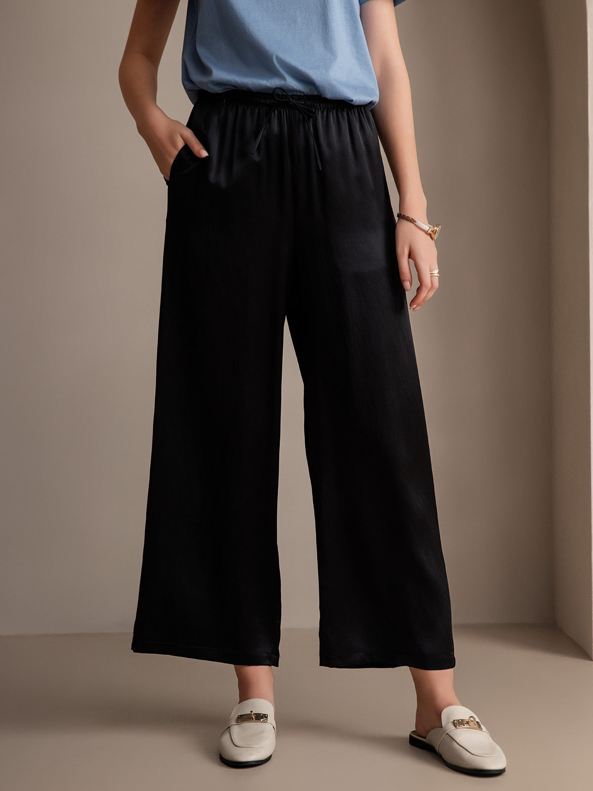[Black] SilkSilky-UK Pure Silk Womens Pants 003