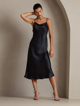 [Black] SilkSilky-UK Spaghetti Strap Cowl Neck Dress 006