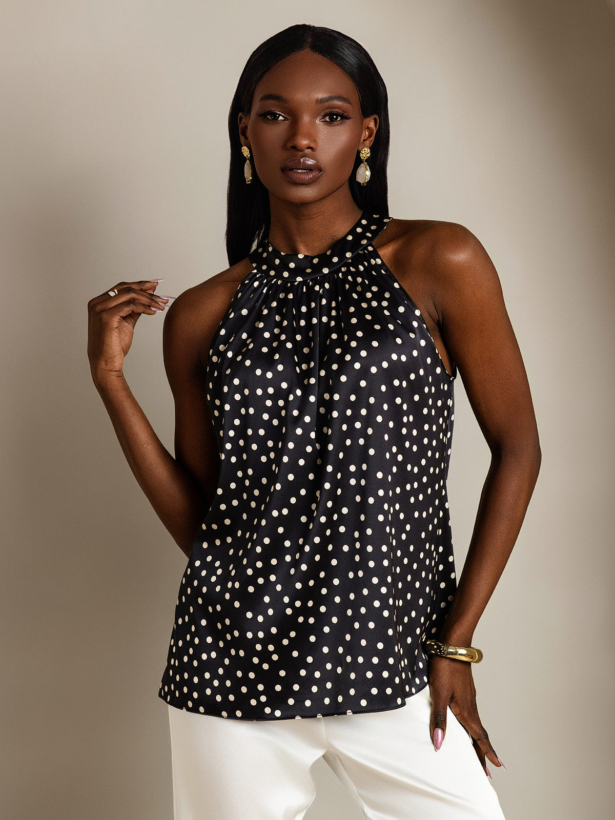 [Black+White] SilkSilky-UK 19Momme Silk Sleeveless Womens T-Shirt 001