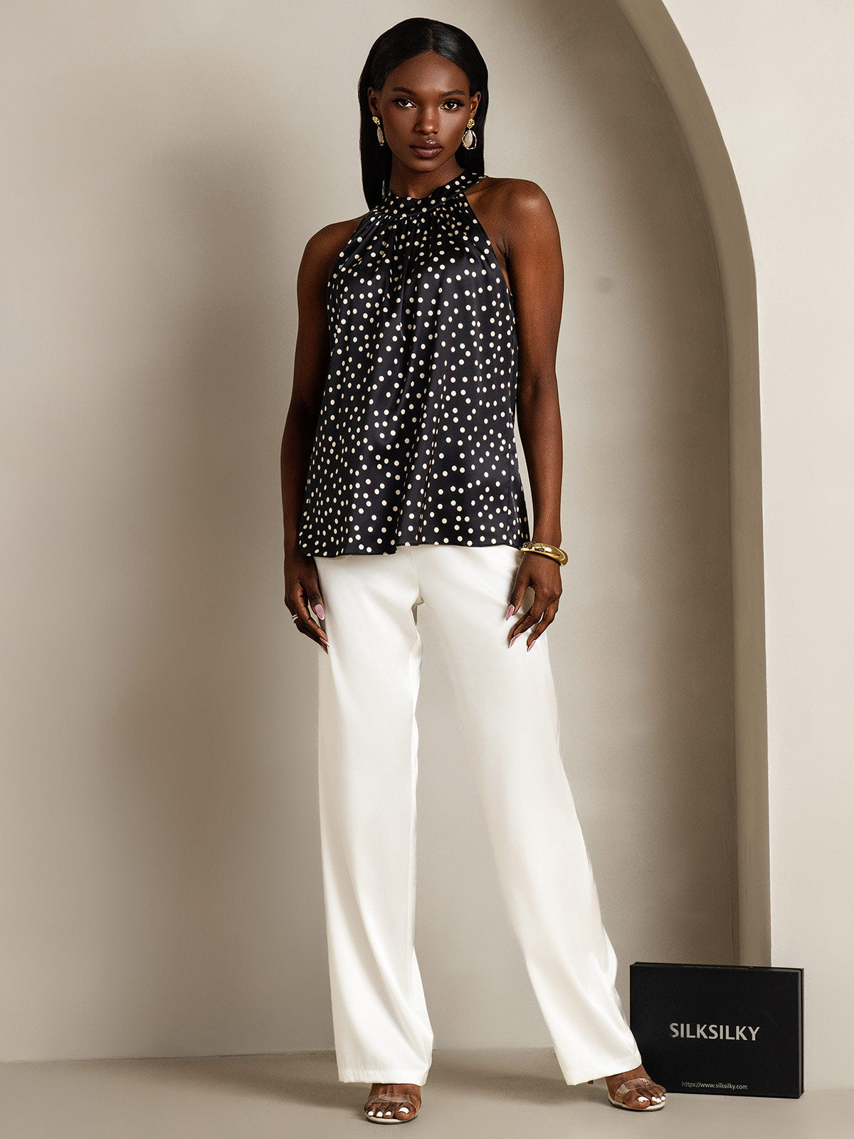 [Black+White] SilkSilky-UK 19Momme Silk Sleeveless Womens T-Shirt 007