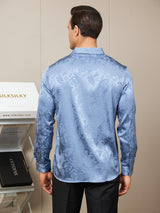 [Blue] SilkSilky-UK Silk Long Sleeve Collar Men's Shirt 002