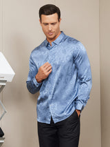 [Blue] SilkSilky-UK Silk Long Sleeve Collar Men's Shirt 003