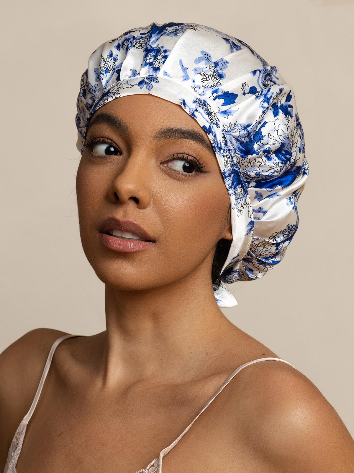[Blue and White Porcelain] SilkSilky-UK Pure Silk Sleep Cap 002