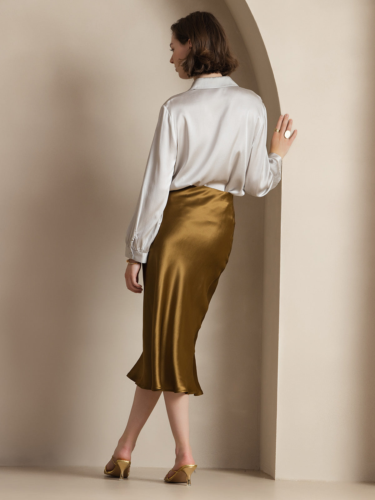 [Brown] SilkSilky-UK 19Momme Pure Silk Skirt 002