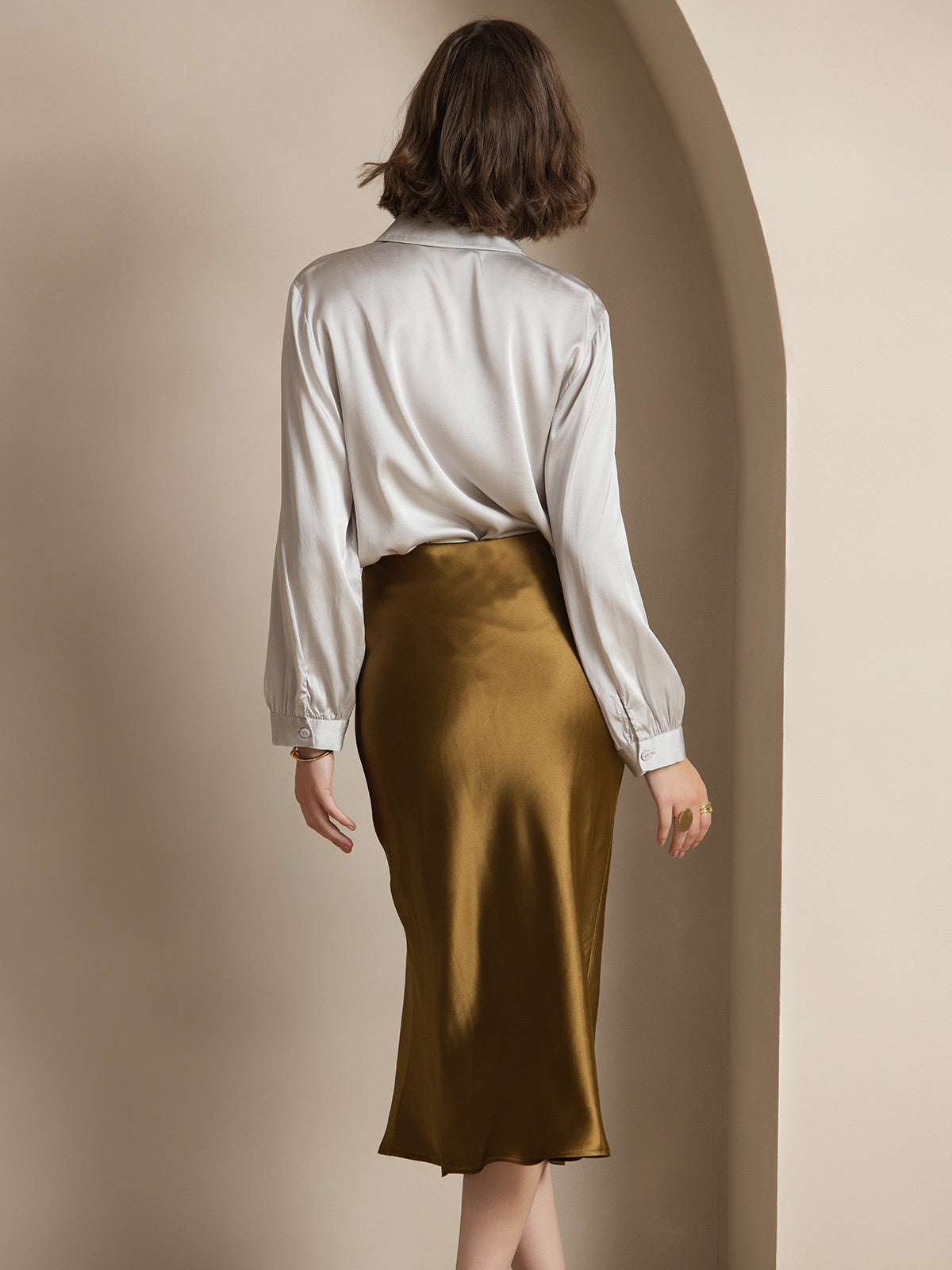 [Brown] SilkSilky-UK 19Momme Pure Silk Skirt 002