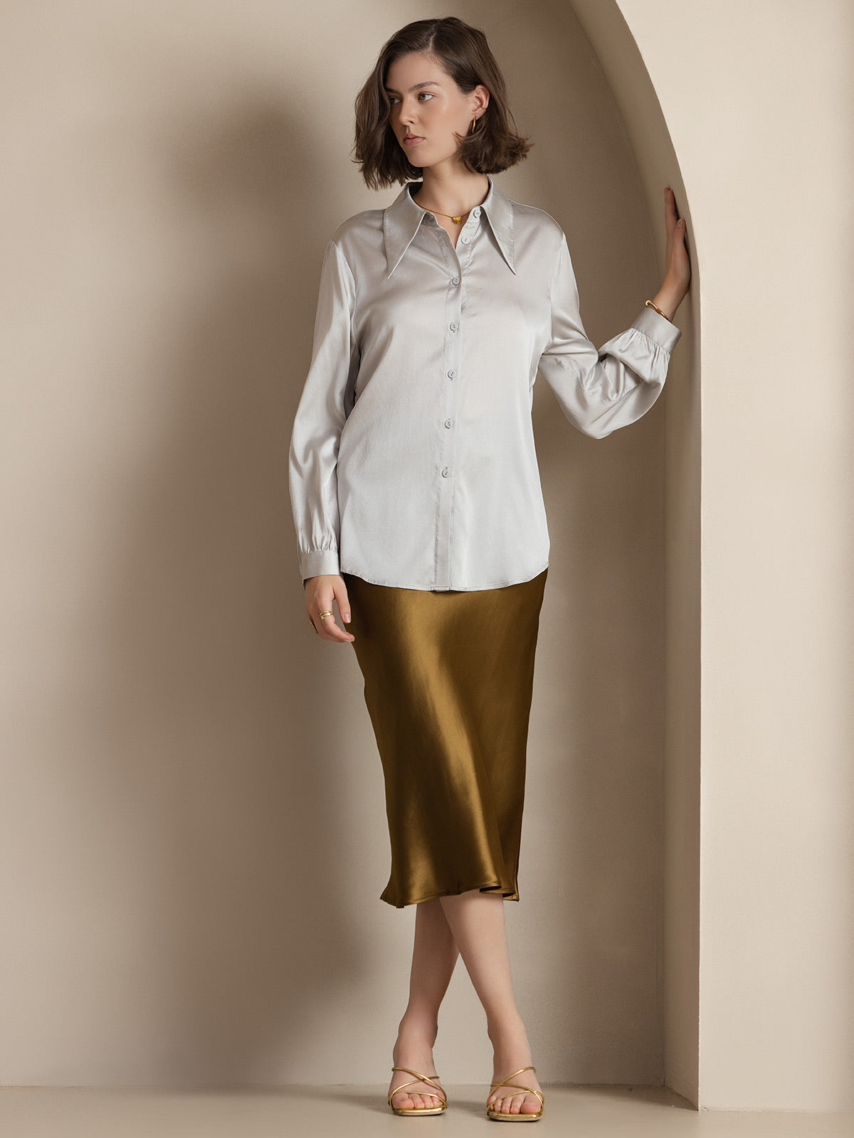 [Brown] SilkSilky-UK 19Momme Pure Silk Skirt 004