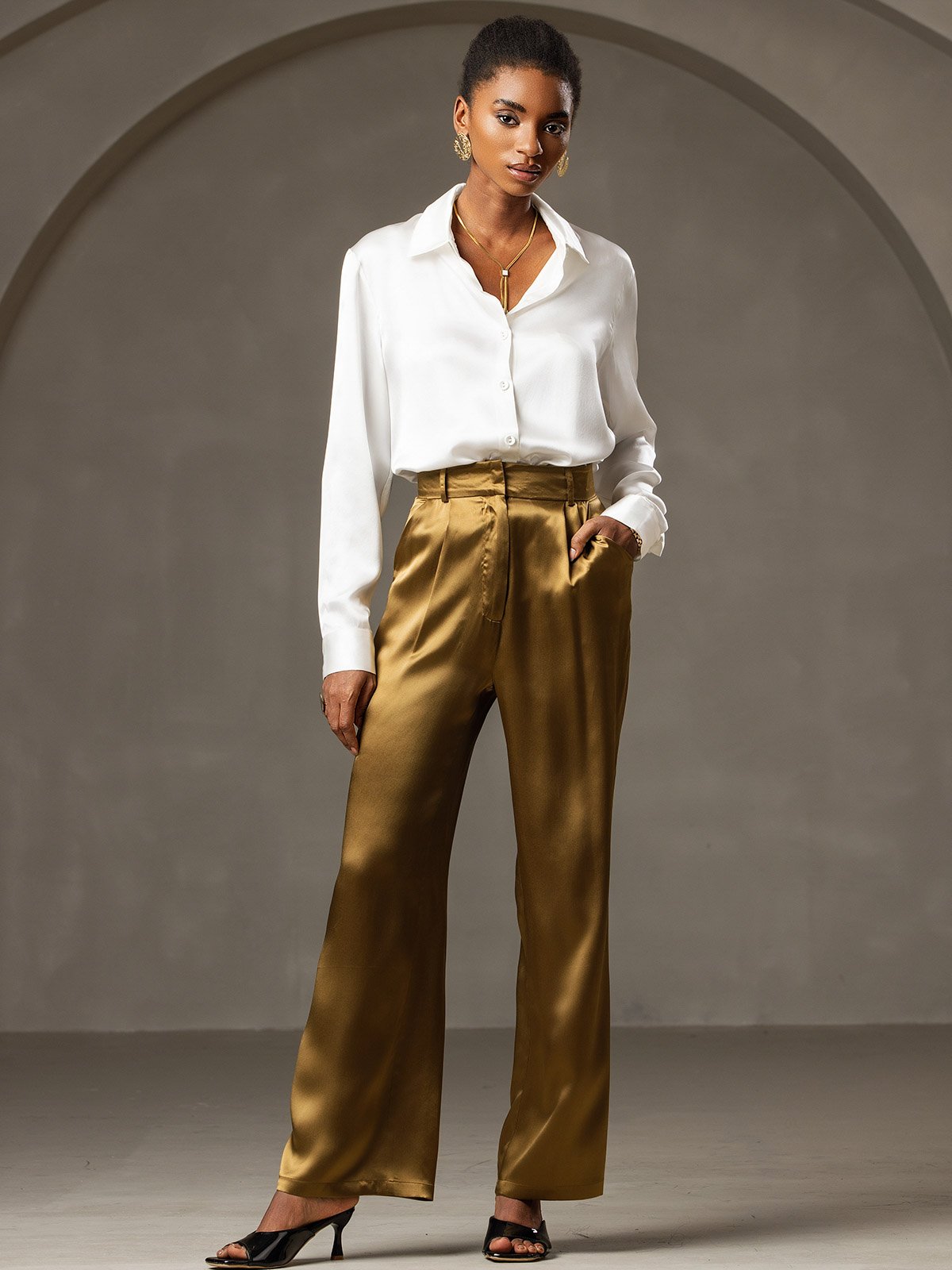 [Brown] SilkSilky-UK 19Momme Silk Womens Pants 001