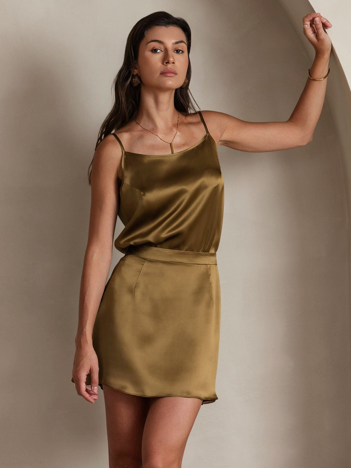 [Brown] SilkSilky-UK 19Momme Silk Skirt 001