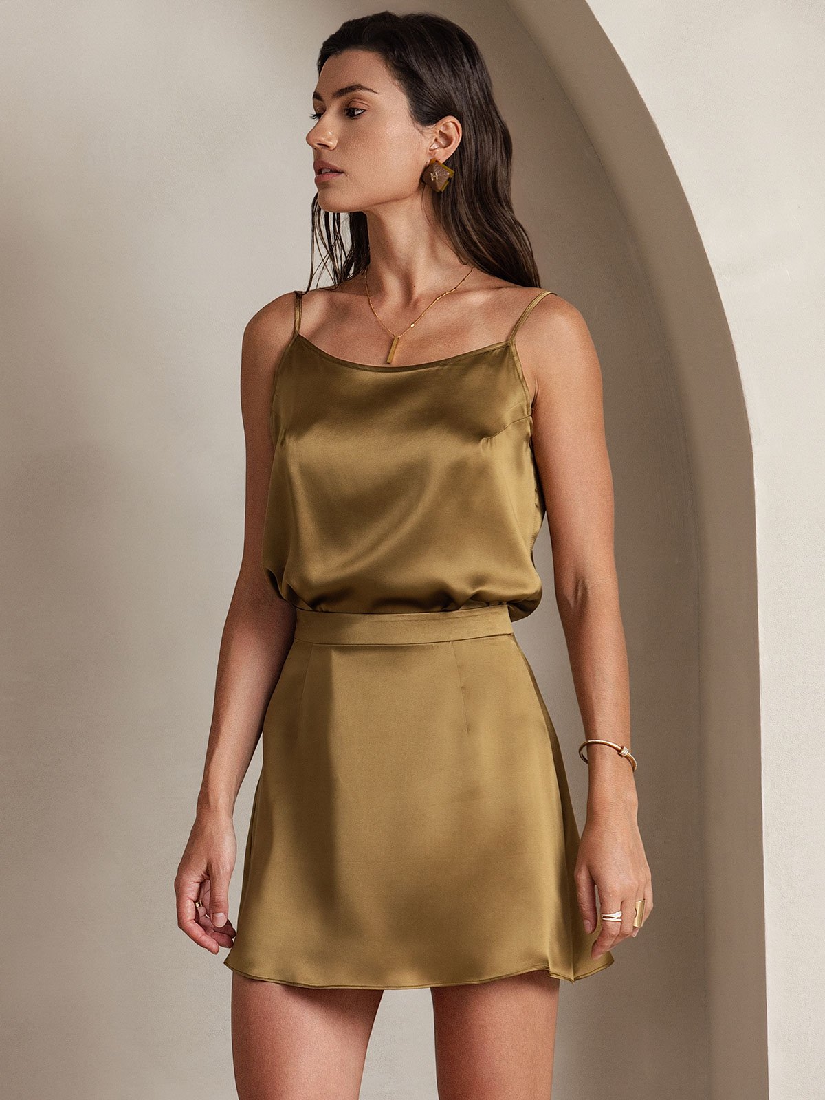 [Brown] SilkSilky-UK 19Momme Silk Skirt 003