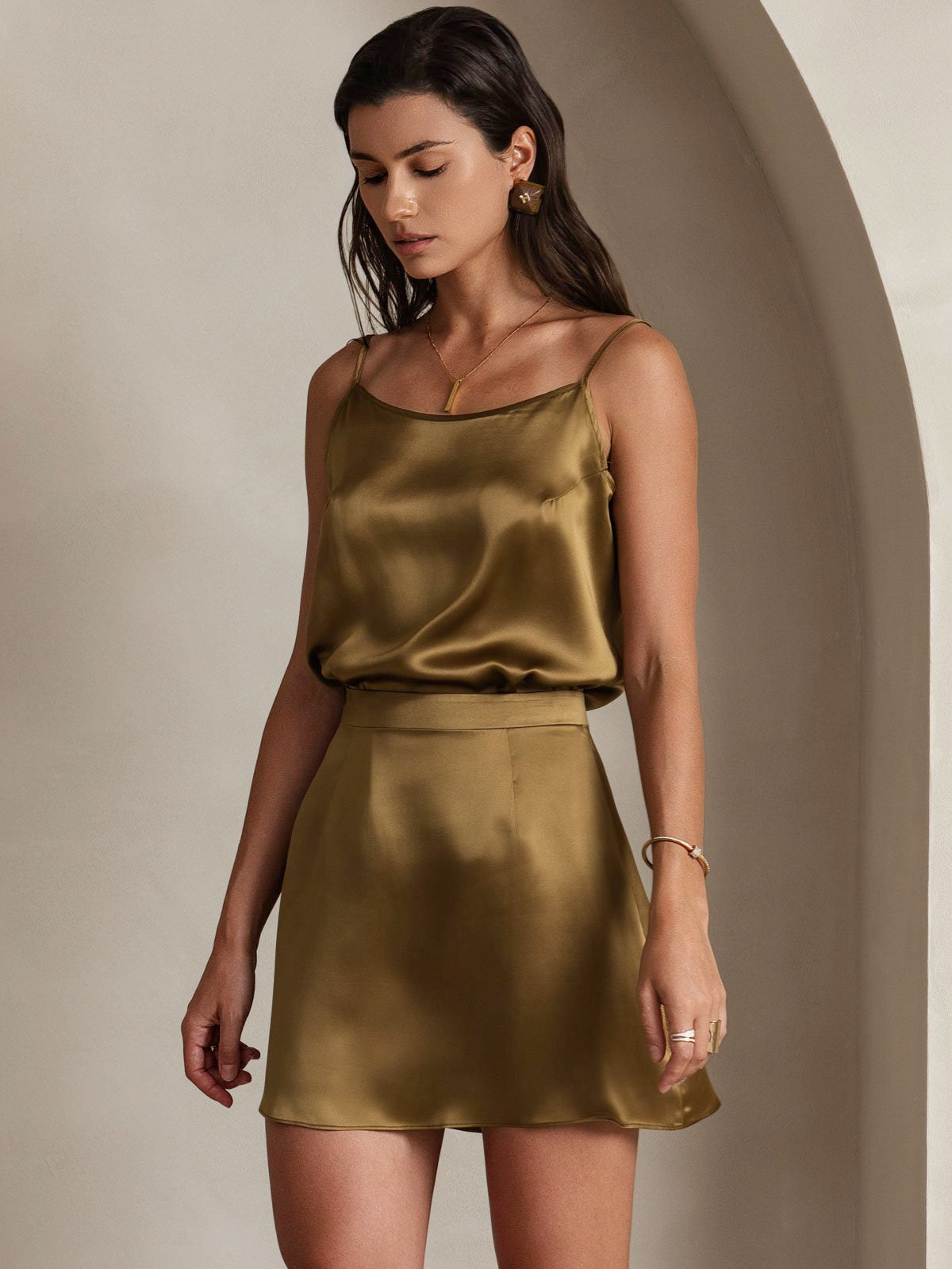 [Brown] SilkSilky-UK 19Momme Silk Skirt 004