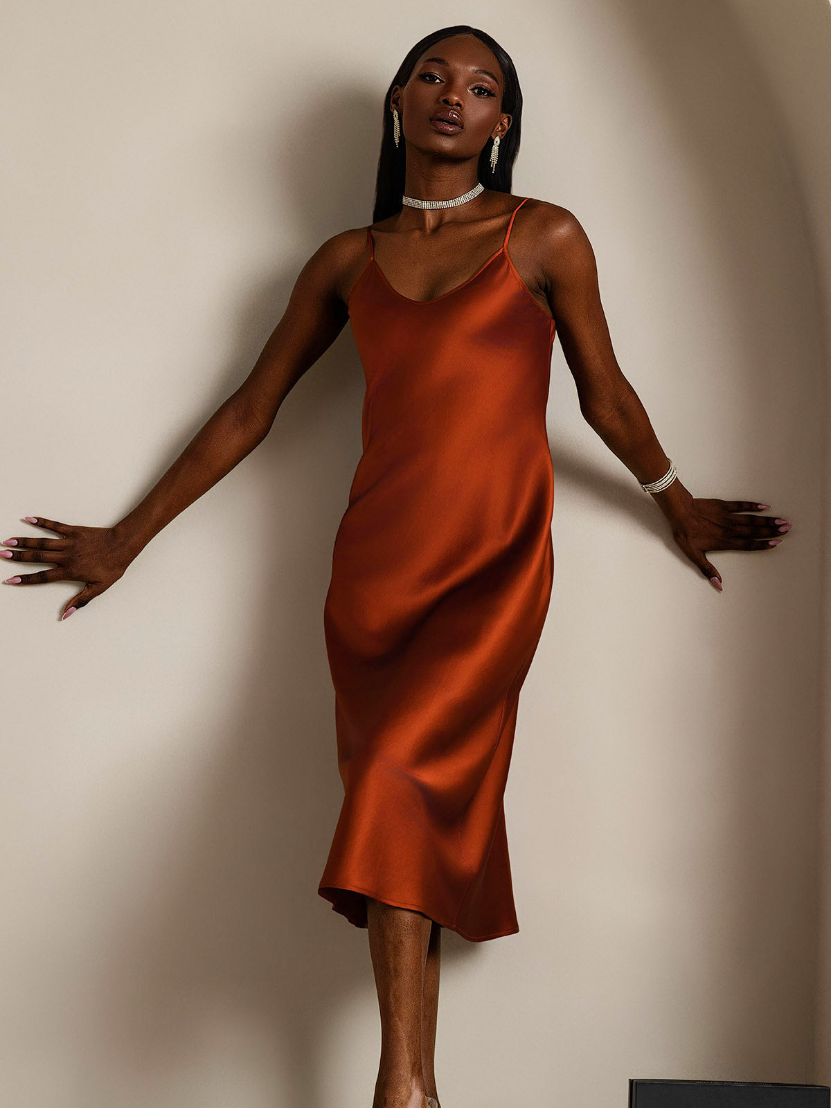 [Caramel] SilkSilky-UK Pure Silk Sleeveless Round Neck Nightdress 005