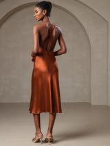 [Caramel] SilkSilky-UK Spaghetti Strap V Neck Dress 002