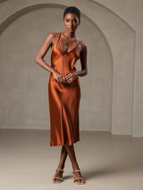 [Caramel] SilkSilky-UK Spaghetti Strap V Neck Dress 005
