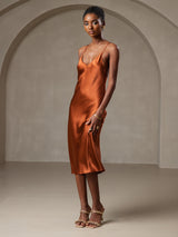 [Caramel] SilkSilky-UK Spaghetti Strap V Neck Dress 006