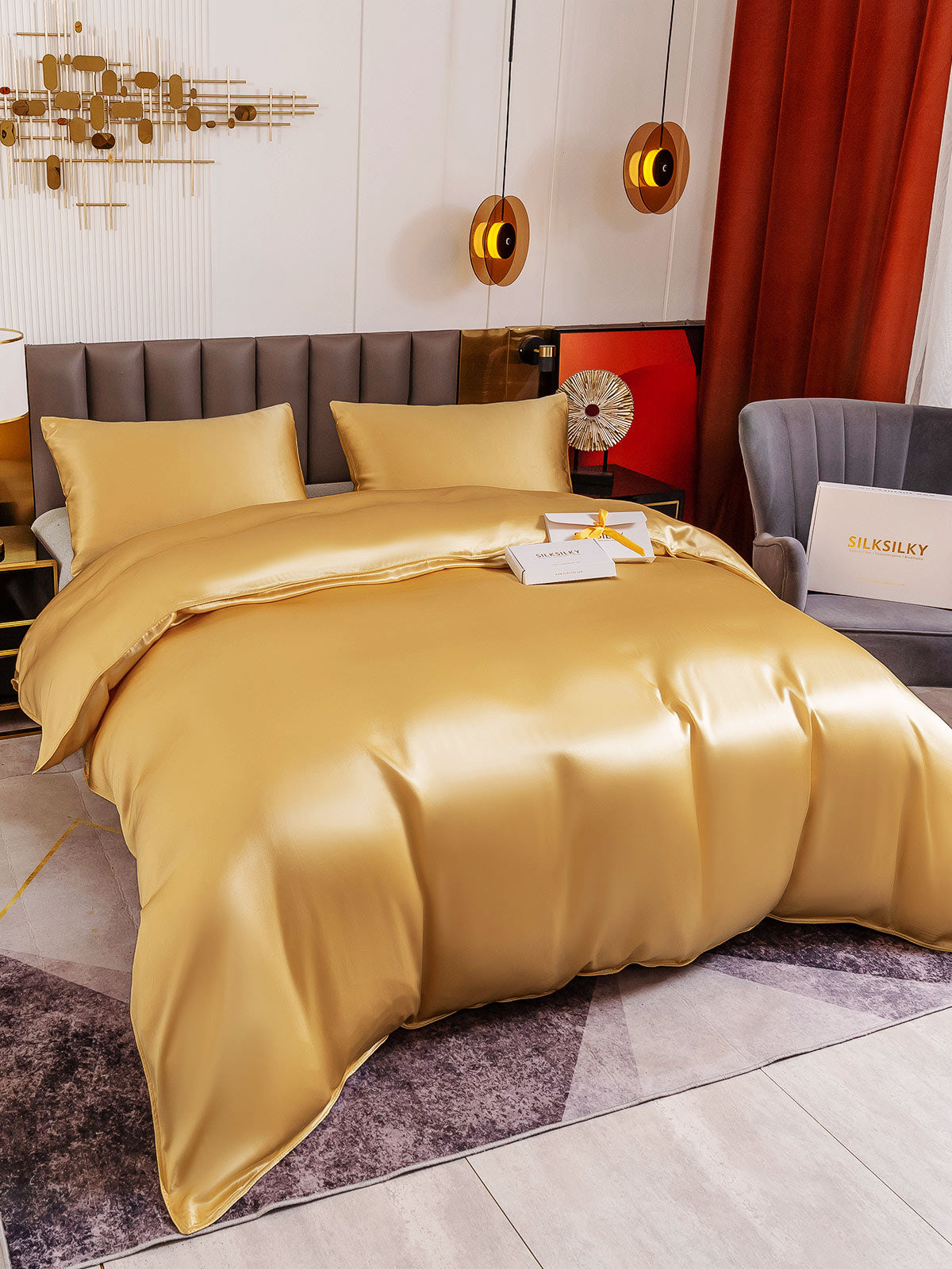 [Champagne] SilkSilky-UK 19Momme Pure Silk Bedding Set 001