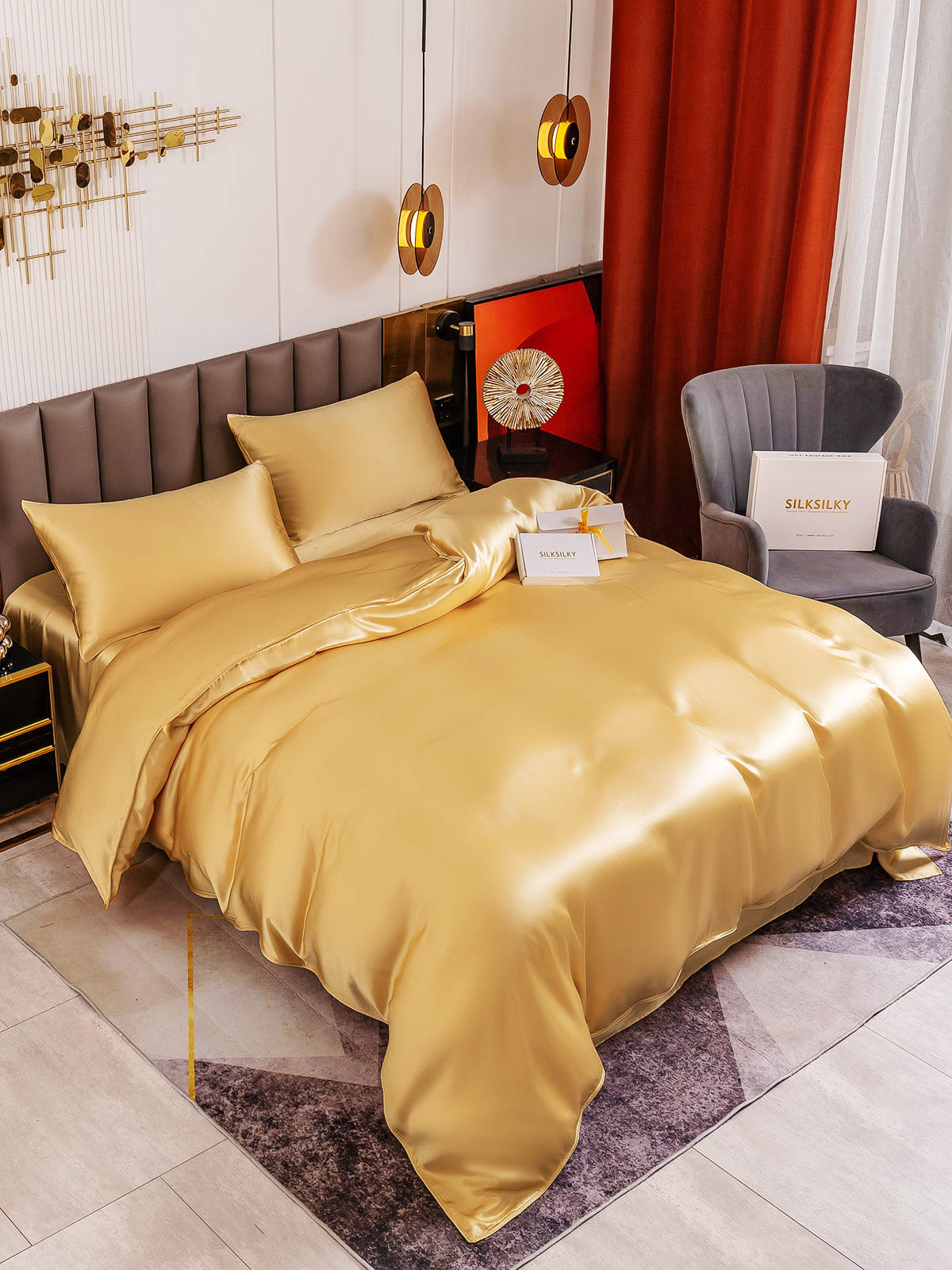 [Champagne] SilkSilky-UK 19Momme Pure Silk Bedding Set 003