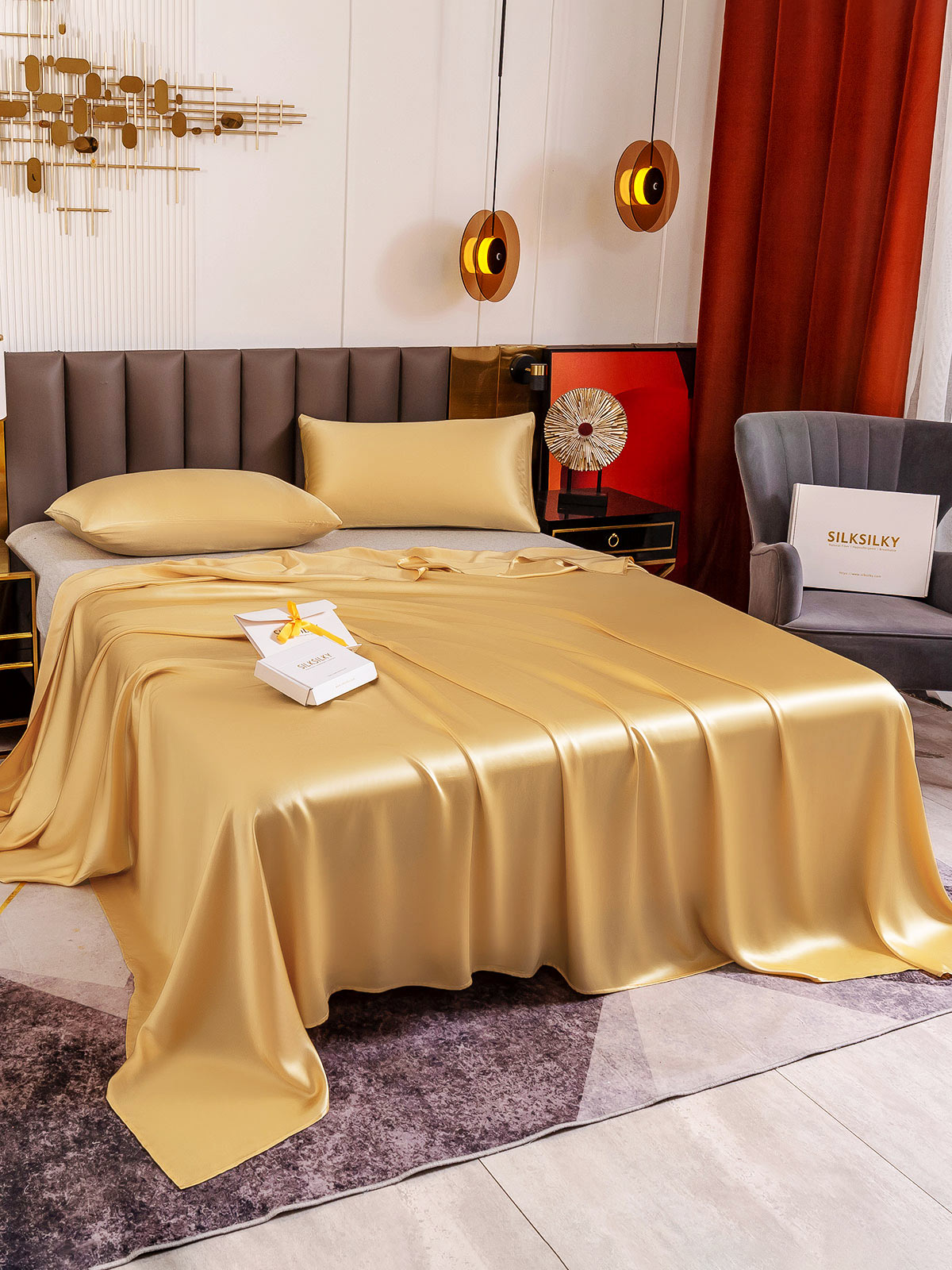 [Champagne] SilkSilky-UK 19Momme Pure Silk Bedding Set 004