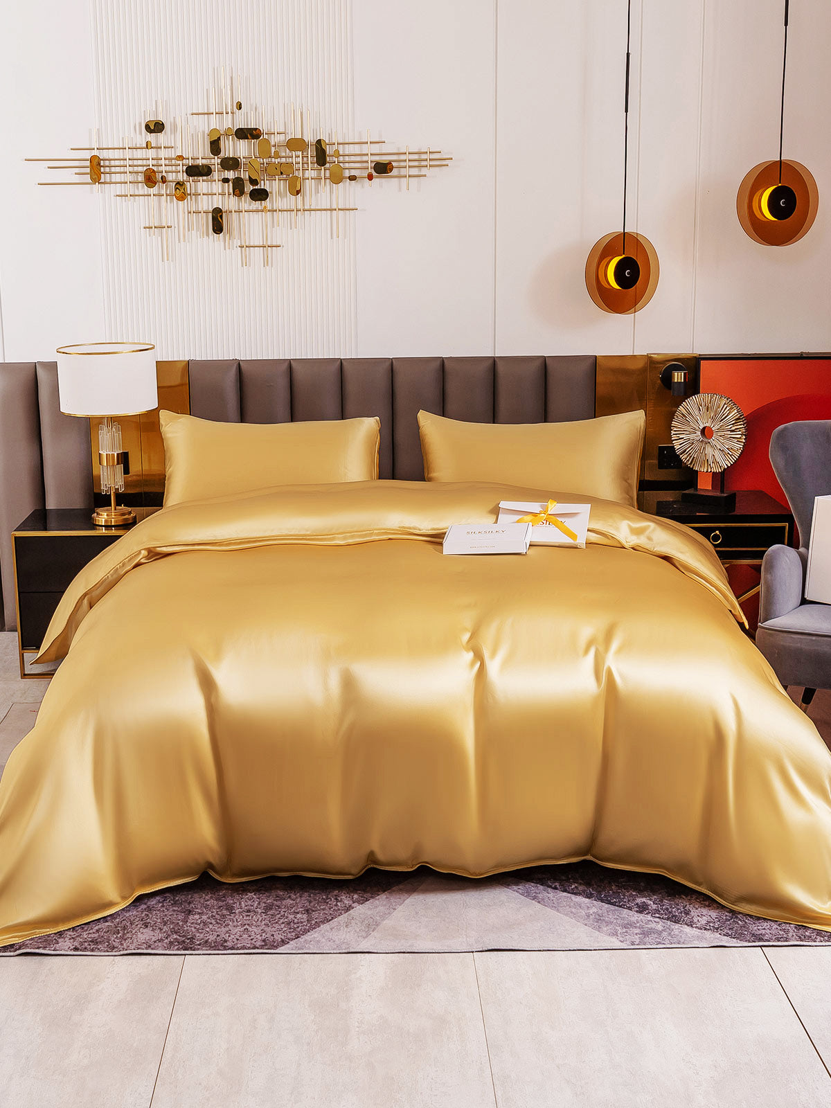 [Champagne] SilkSilky-UK 19Momme Pure Silk Bedding Set 005
