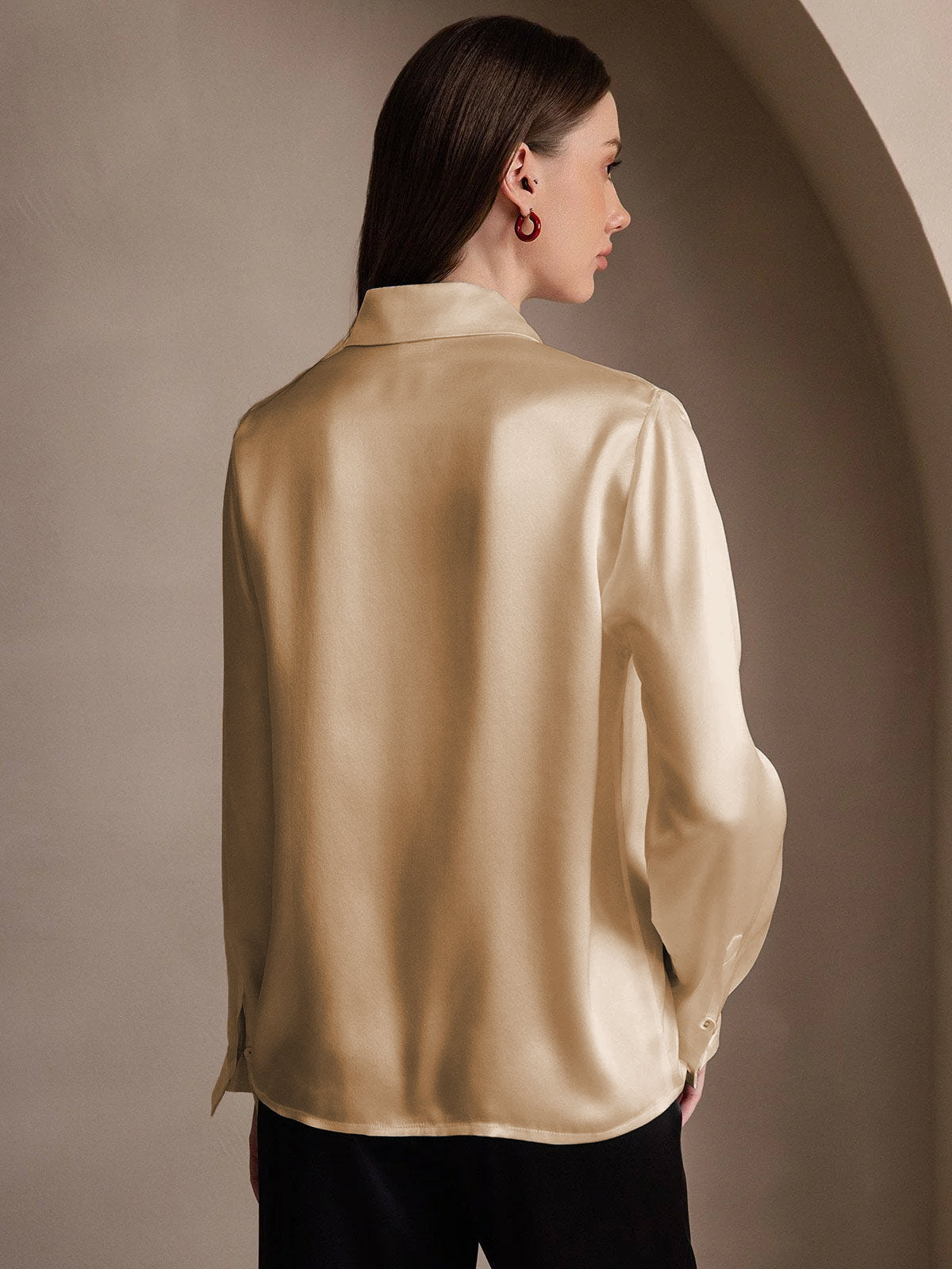 [Champagne] SilkSilky-UK 19Momme Silk Collar Women's Shirt 002
