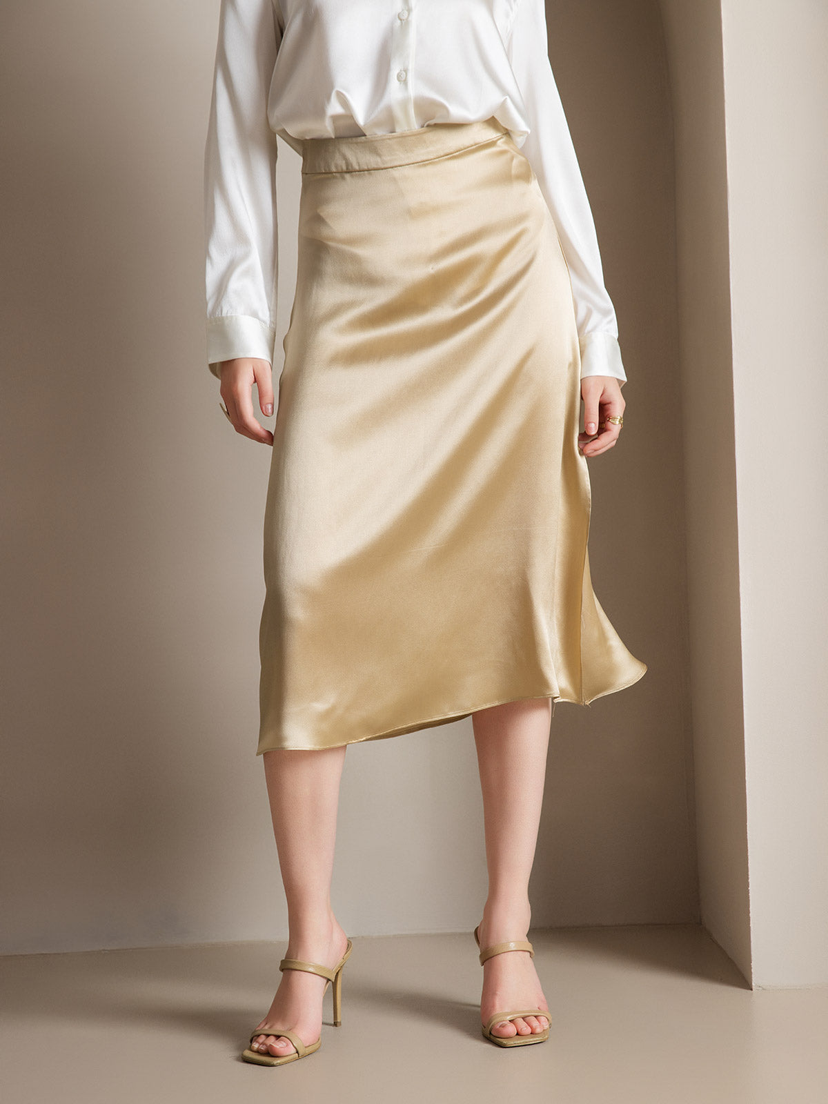 [Champagne] SilkSilky-UK 19Momme Silk Skirt 001