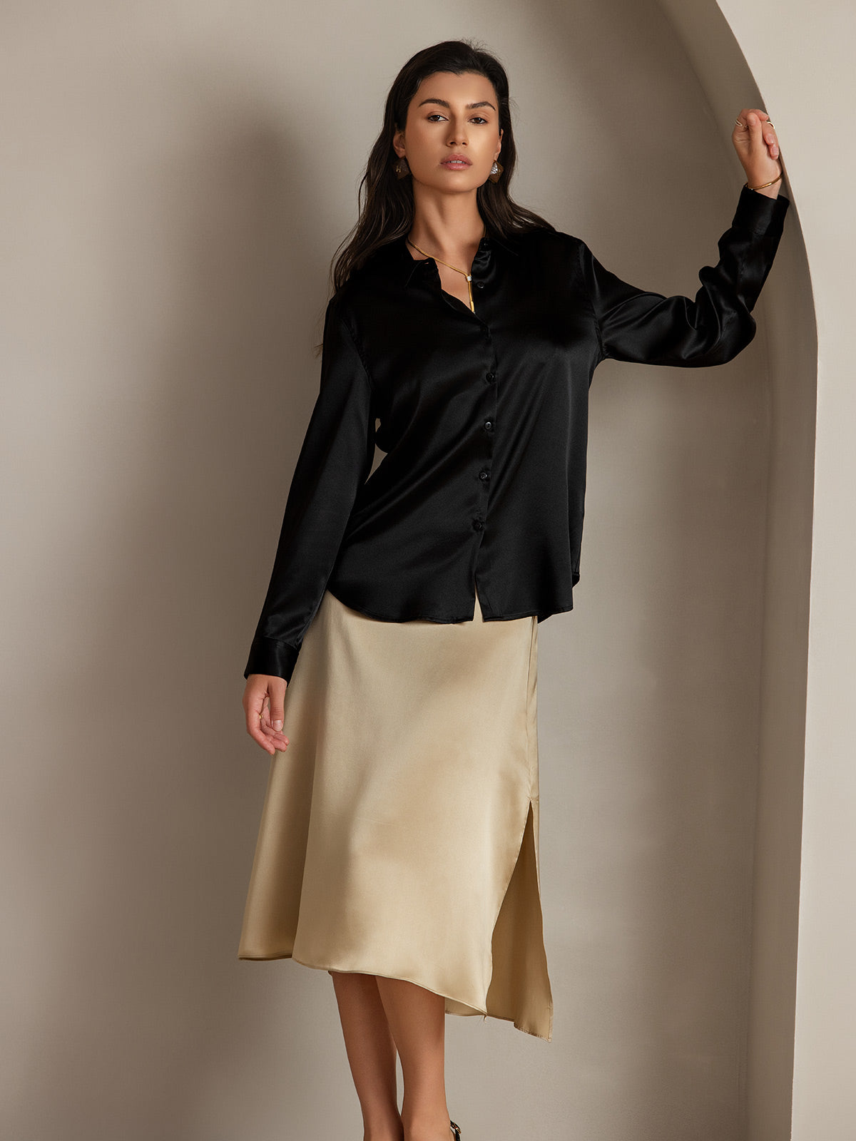 [Champagne] SilkSilky-UK 19Momme Silk Skirt 005