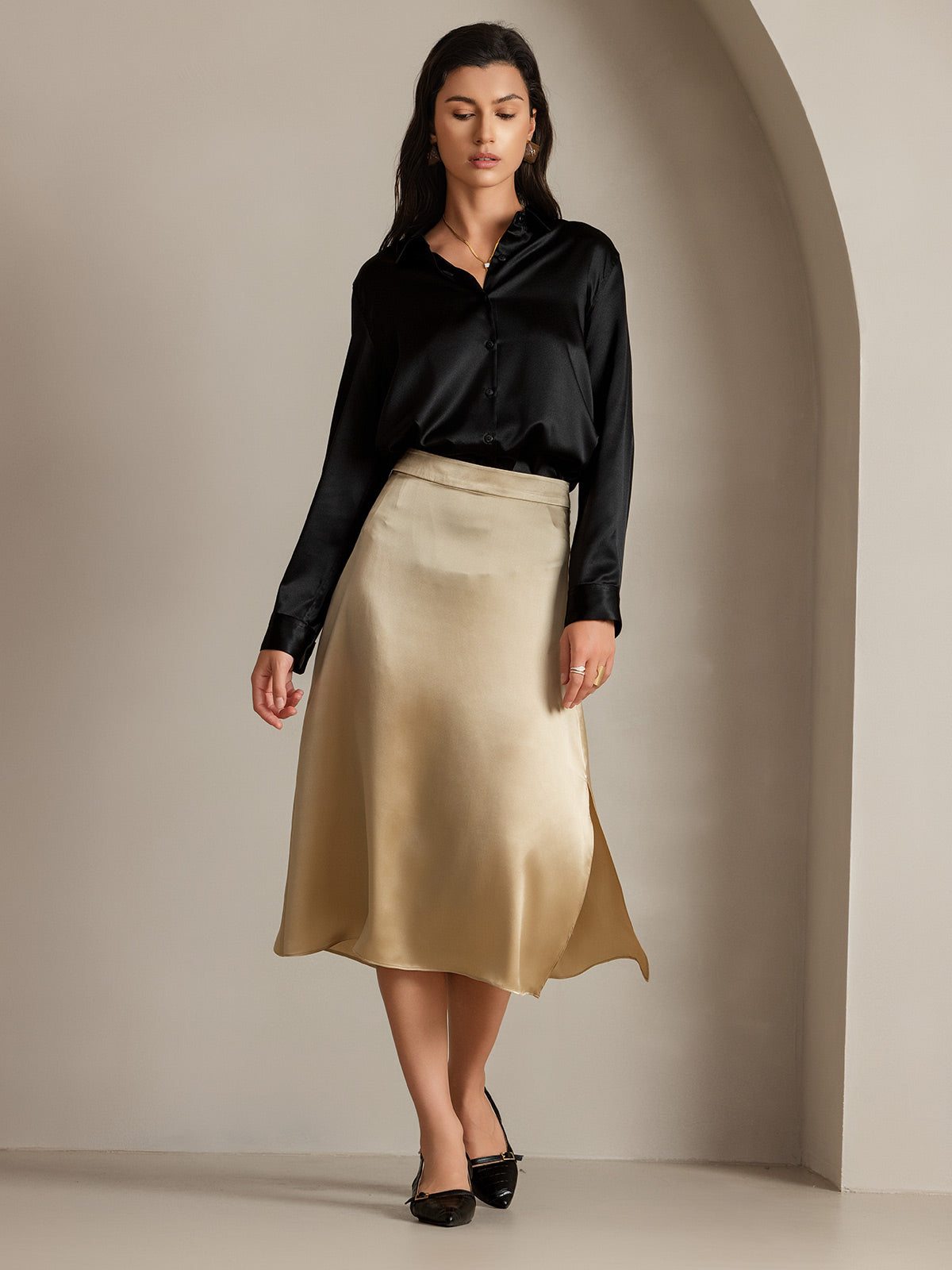 [Champagne] SilkSilky-UK 19Momme Silk Skirt 006