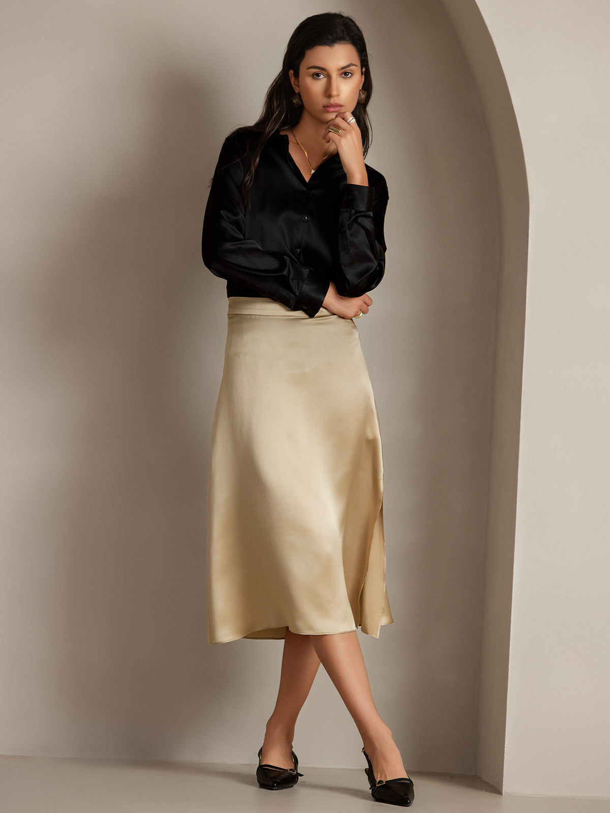 [Champagne] SilkSilky-UK 19Momme Silk Skirt 007