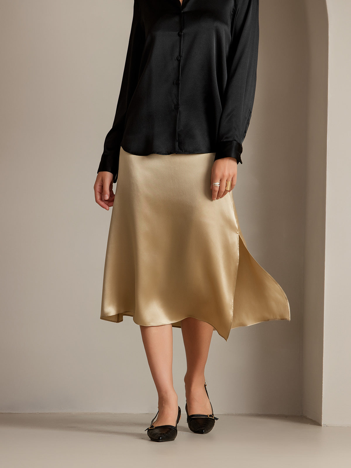 [Champagne] SilkSilky-UK 19Momme Silk Skirt 008