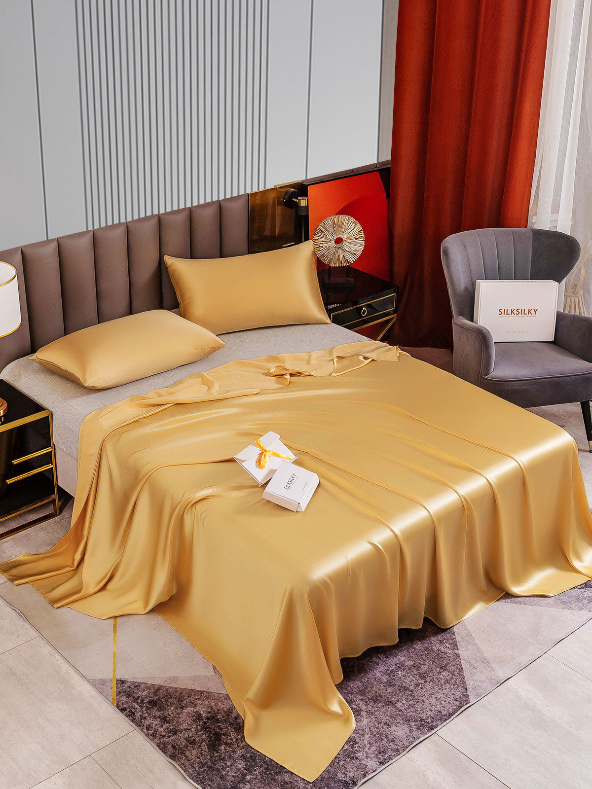 [Champagne] SilkSilky-UK 22Momme Pure Silk Bedding Set 002