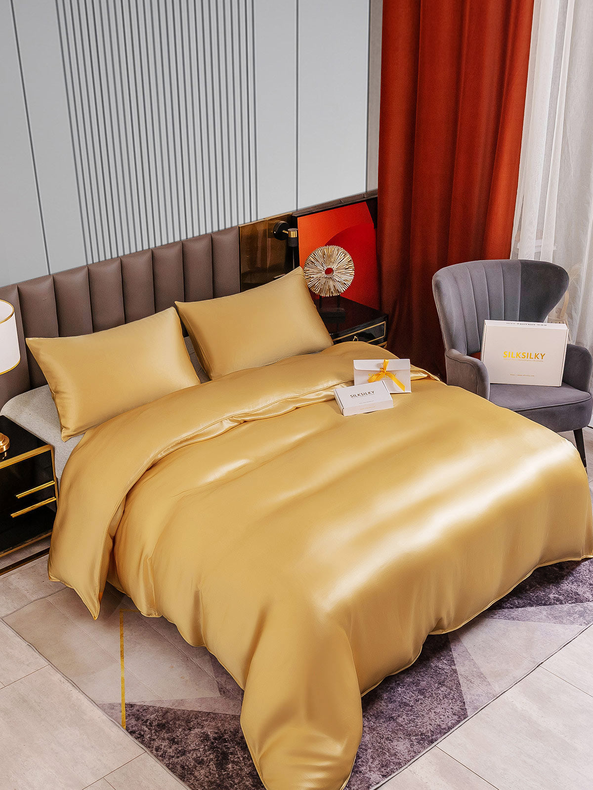 [Champagne] SilkSilky-UK 22Momme Pure Silk Bedding Set 002