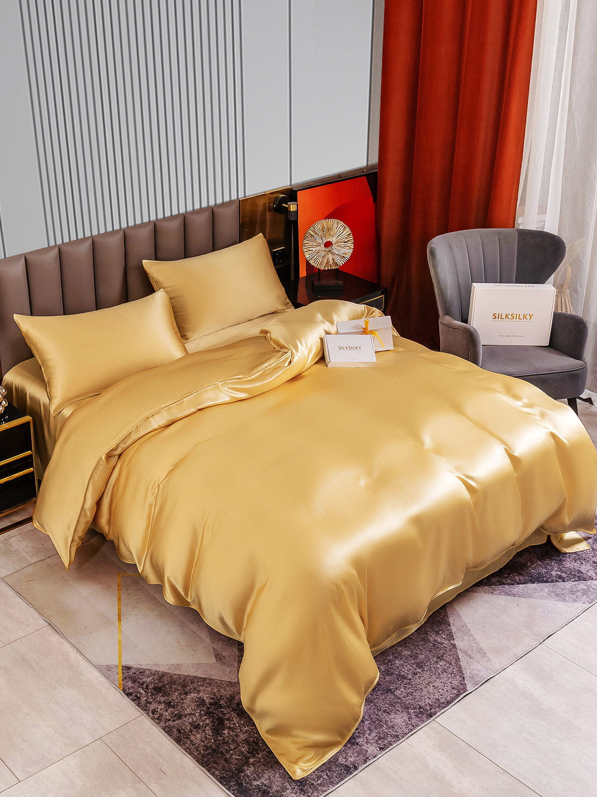 [Champagne] SilkSilky-UK 22Momme Pure Silk Bedding Set 003