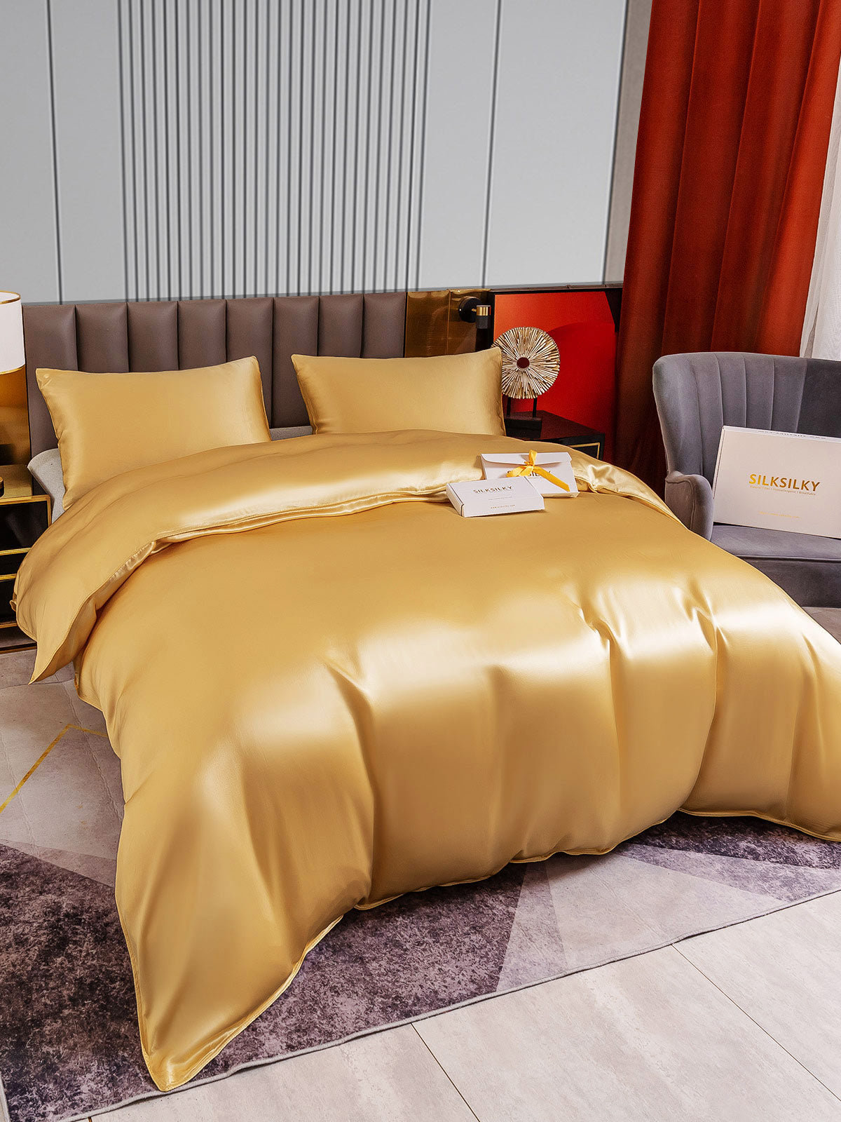 [Champagne] SilkSilky-UK 22Momme Pure Silk Bedding Set 003