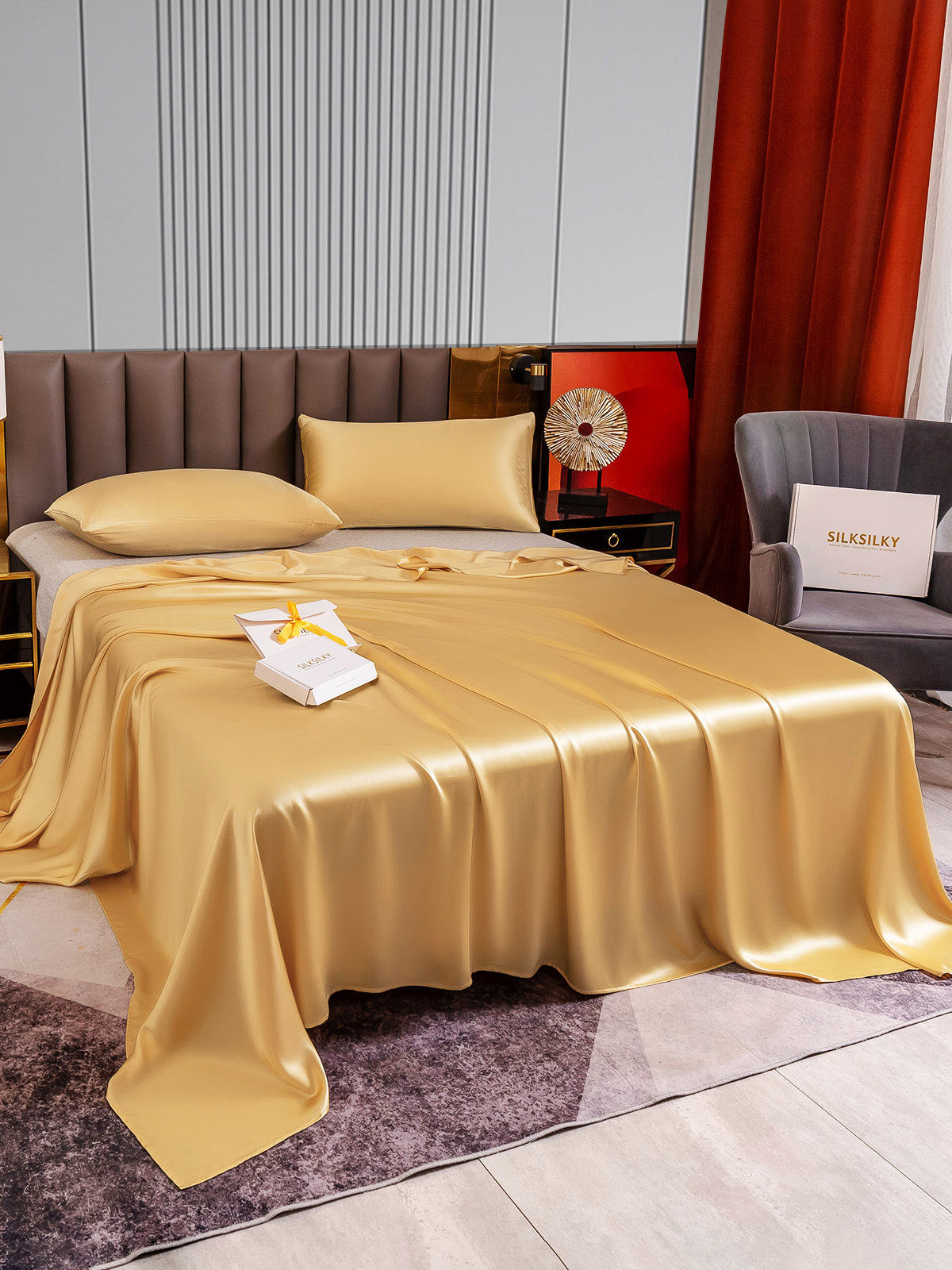 [Champagne] SilkSilky-UK 22Momme Pure Silk Bedding Set 004