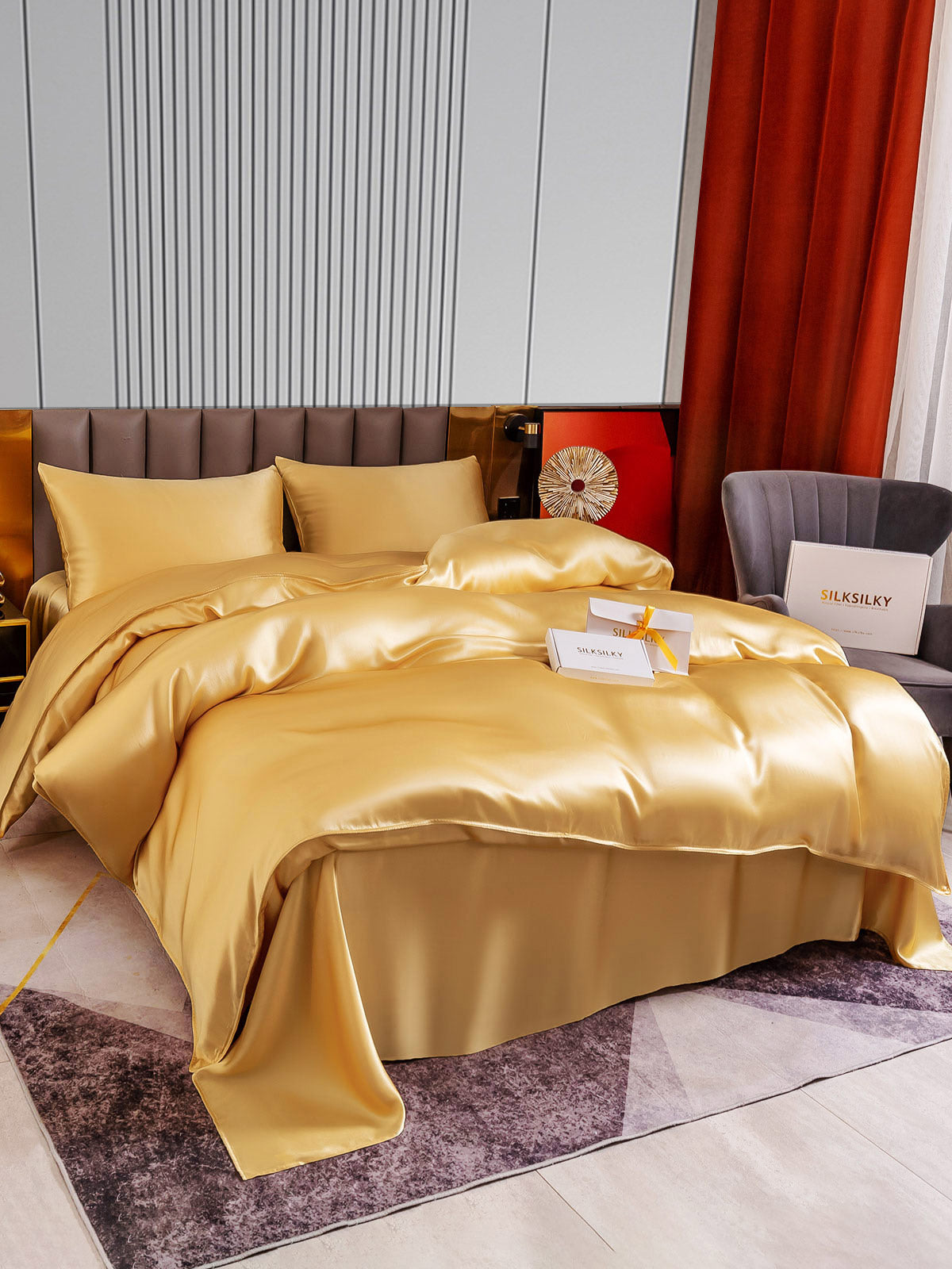 [Champagne] SilkSilky-UK 22Momme Pure Silk Bedding Set 004