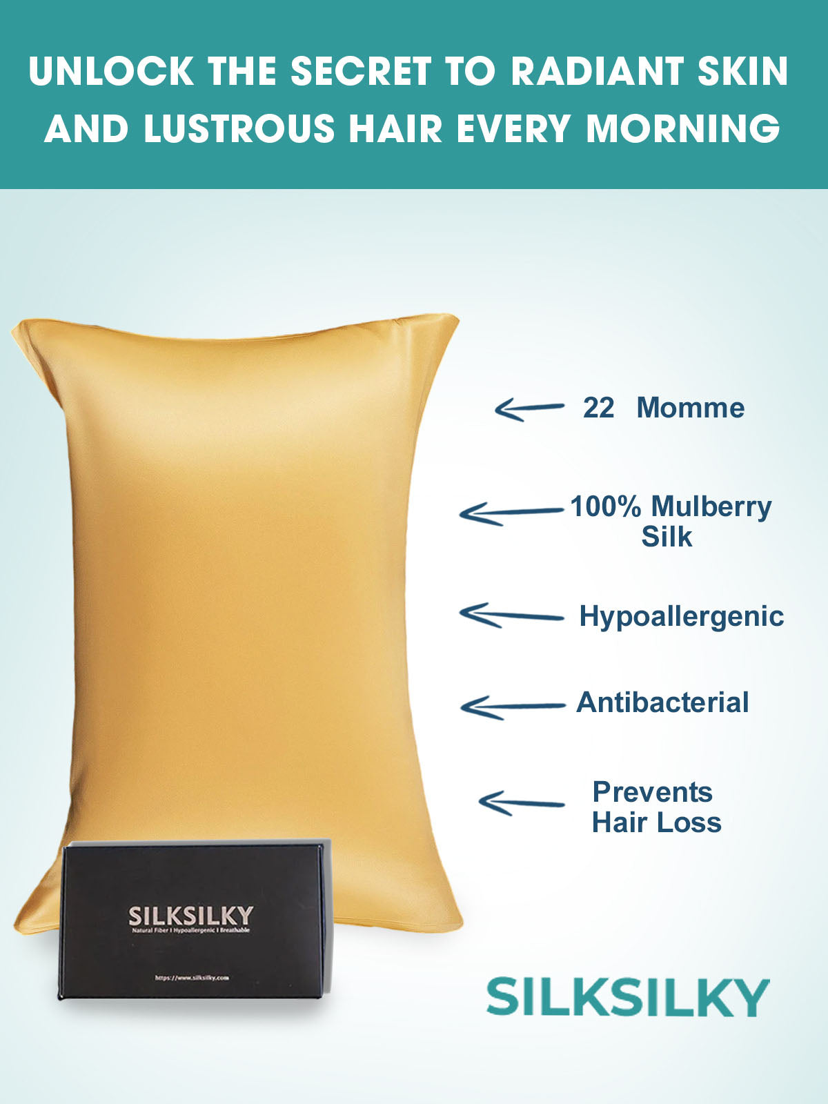 [Champagne] SilkSilky-UK 22Momme Pure Silk Pillowcase 003