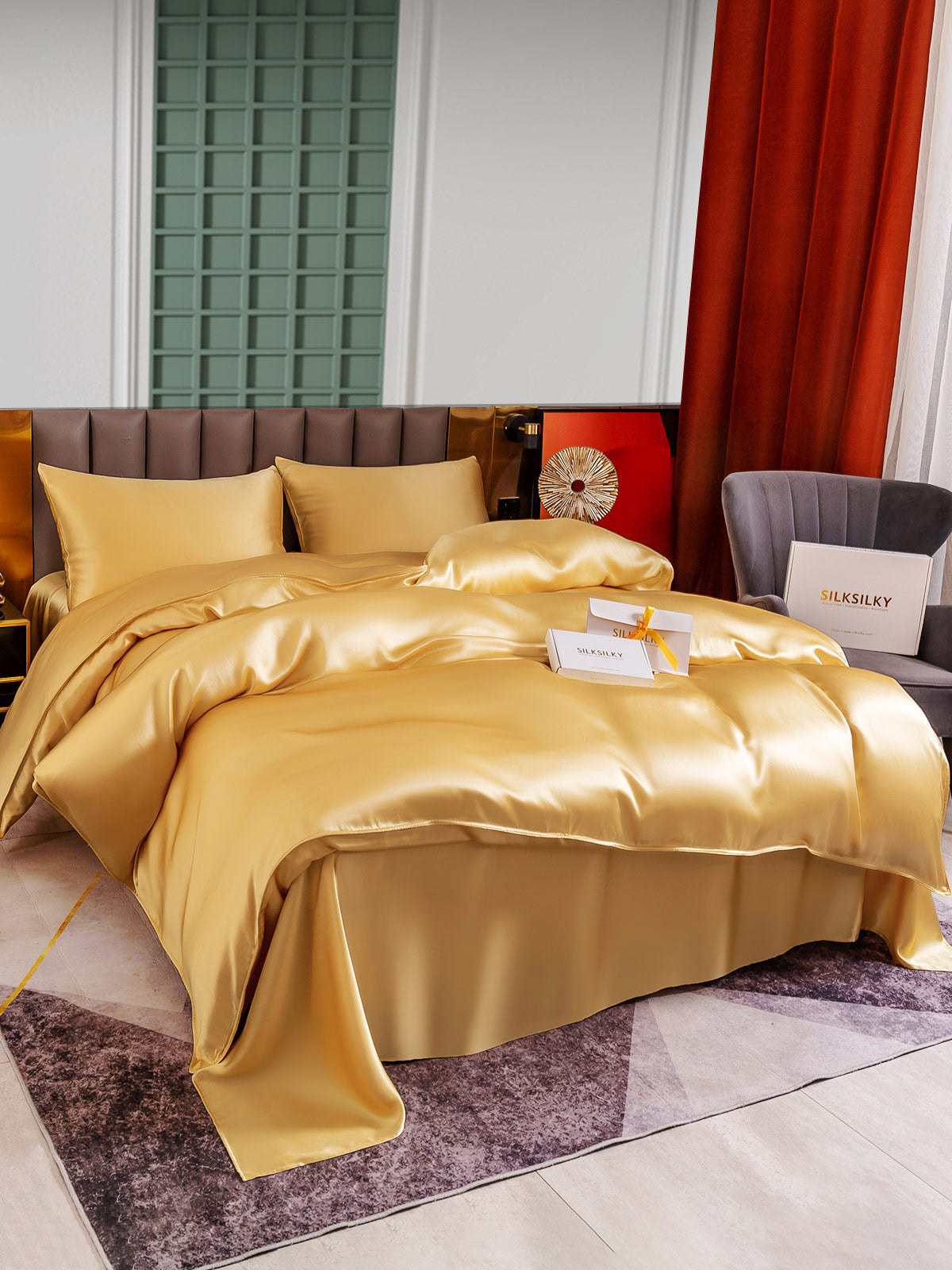 [Champagne] SilkSilky-UK 25Momme Pure Silk Bedding Set 001