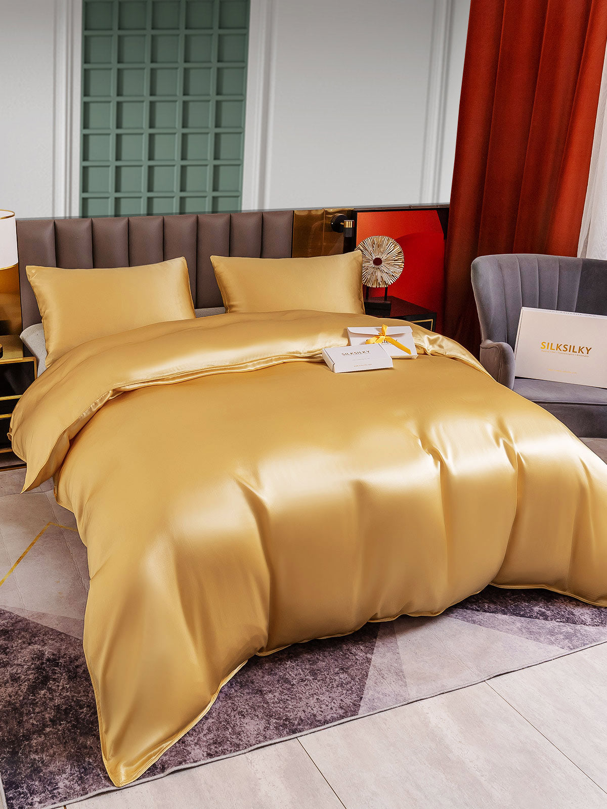 [Champagne] SilkSilky-UK 25Momme Pure Silk Bedding Set 001