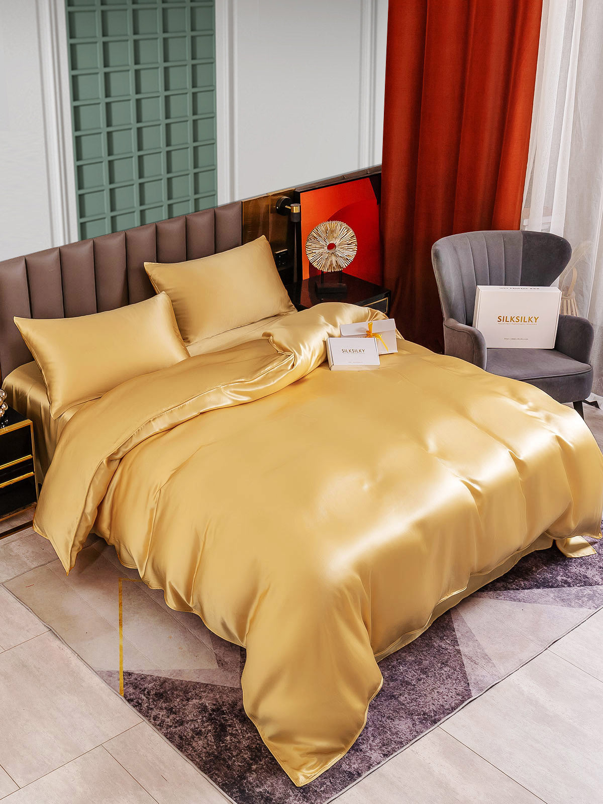 [Champagne] SilkSilky-UK 25Momme Pure Silk Bedding Set 004