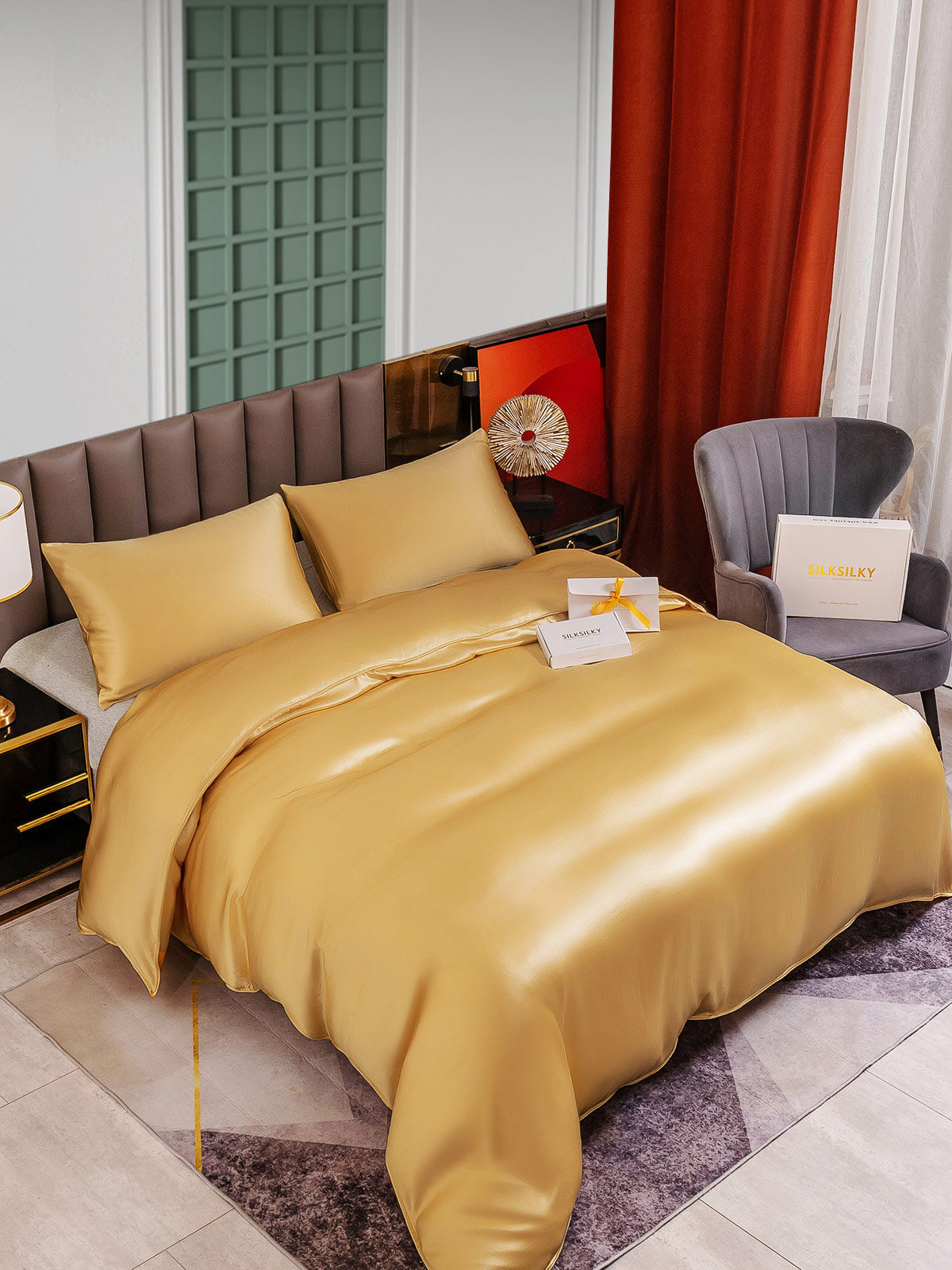 [Champagne] SilkSilky-UK 25Momme Pure Silk Bedding Set 004