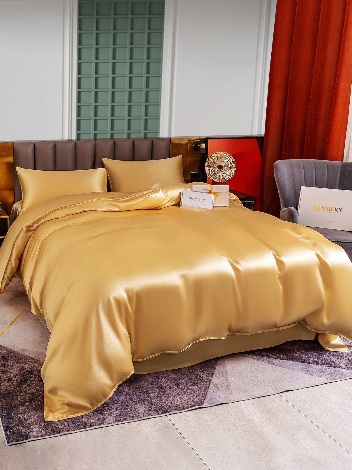 [Champagne] SilkSilky-UK 25Momme Pure Silk Bedding Set 005