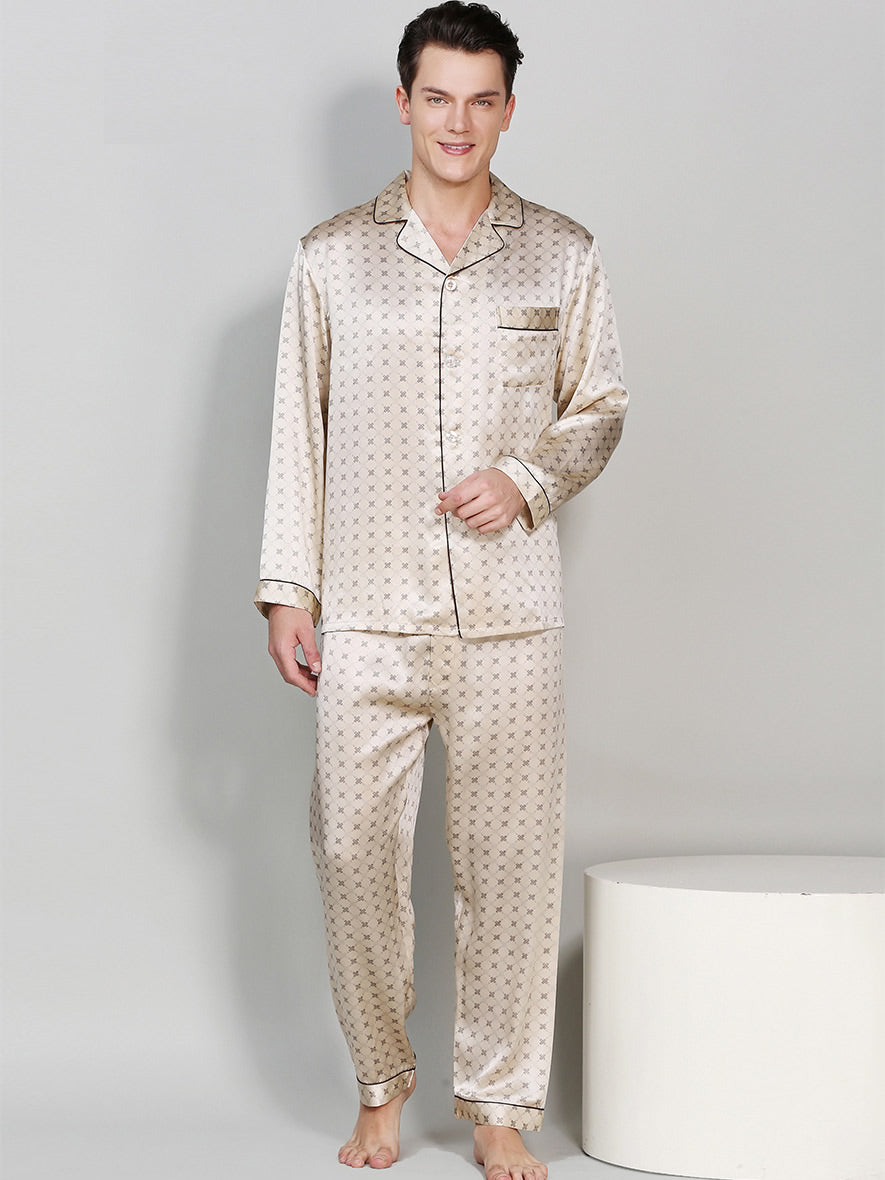 [Champagne] SilkSilky-UK Pure Silk Long Sleeve Lapel Men's Pyjamas 001