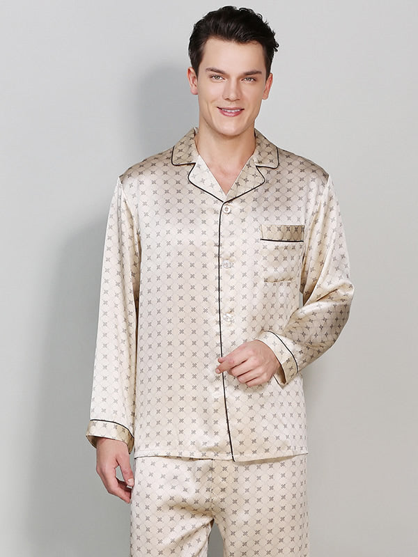 [Champagne] SilkSilky-UK Pure Silk Long Sleeve Lapel Men's Pyjamas 002