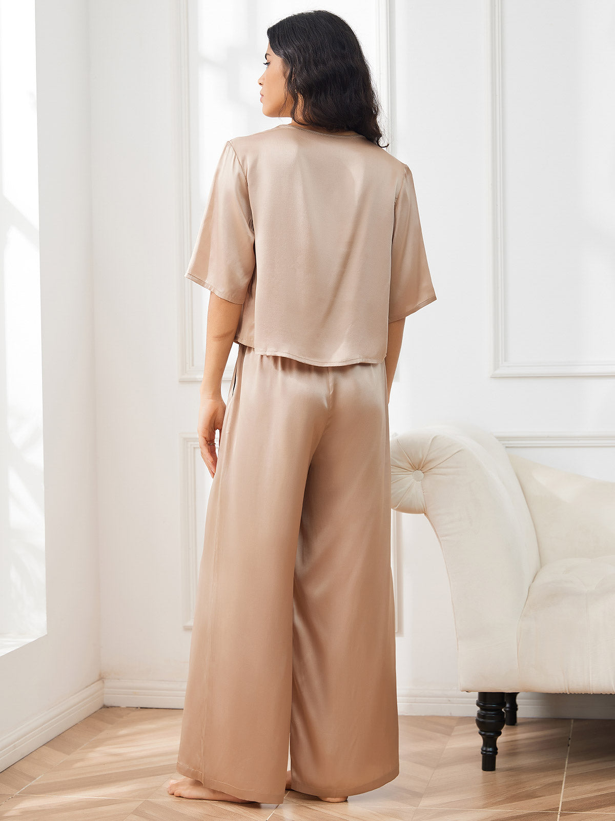 [Champagne] SilkSilky-UK Pure Silk Round Neck Women's Pyjamas 005