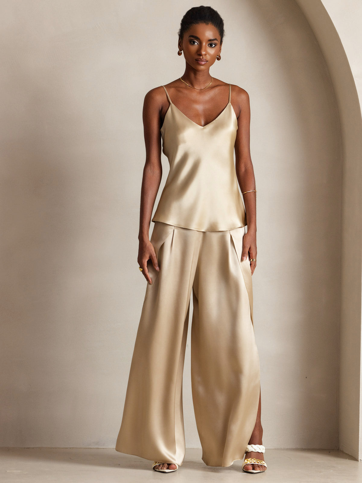 [Champagne] SilkSilky-UK Pure Silk V Neck Camisole 005