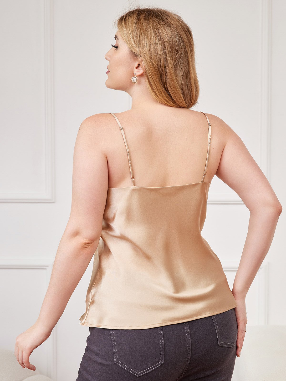 [Champagne] SilkSilky-UK Pure Silk V Neck Plus Size Camisole Top 002