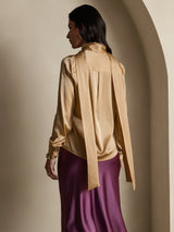 [Champagne] SilkSilky-UK Long Sleeve Tie Neck Blouse 002