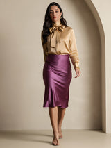 [Champagne] SilkSilky-UK Long Sleeve Tie Neck Blouse 006