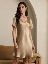 [Champagne] SilkSilky-UK Short Sleeve V Neck Nightdress 005